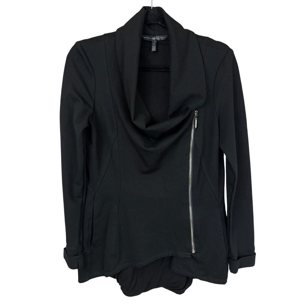 White House Black Market Black Asymmetrical Cowl Neck Jacket Size 8
